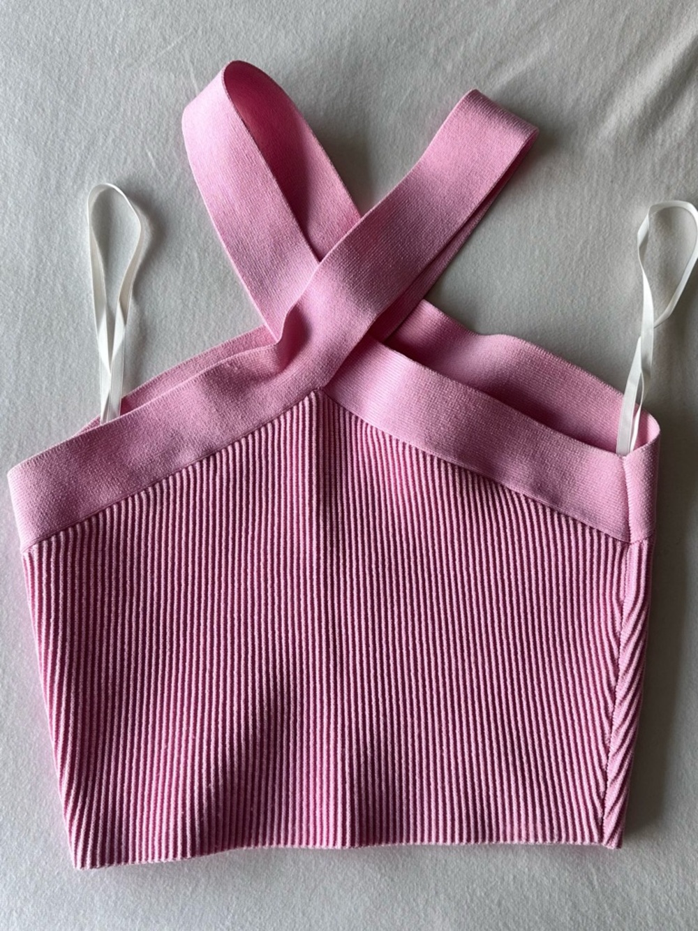 Aritzia Babaton Pink Sculpt Knit Criss Cross Cropped Tank